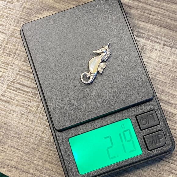 Vintage NVC 925 Sterling Silver Seahorse Mother of Pearl Inlay Pendant Charm - Picture 4 of 4